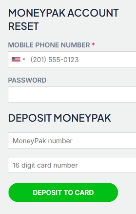 MONEYPAK ACCOUNT RESET